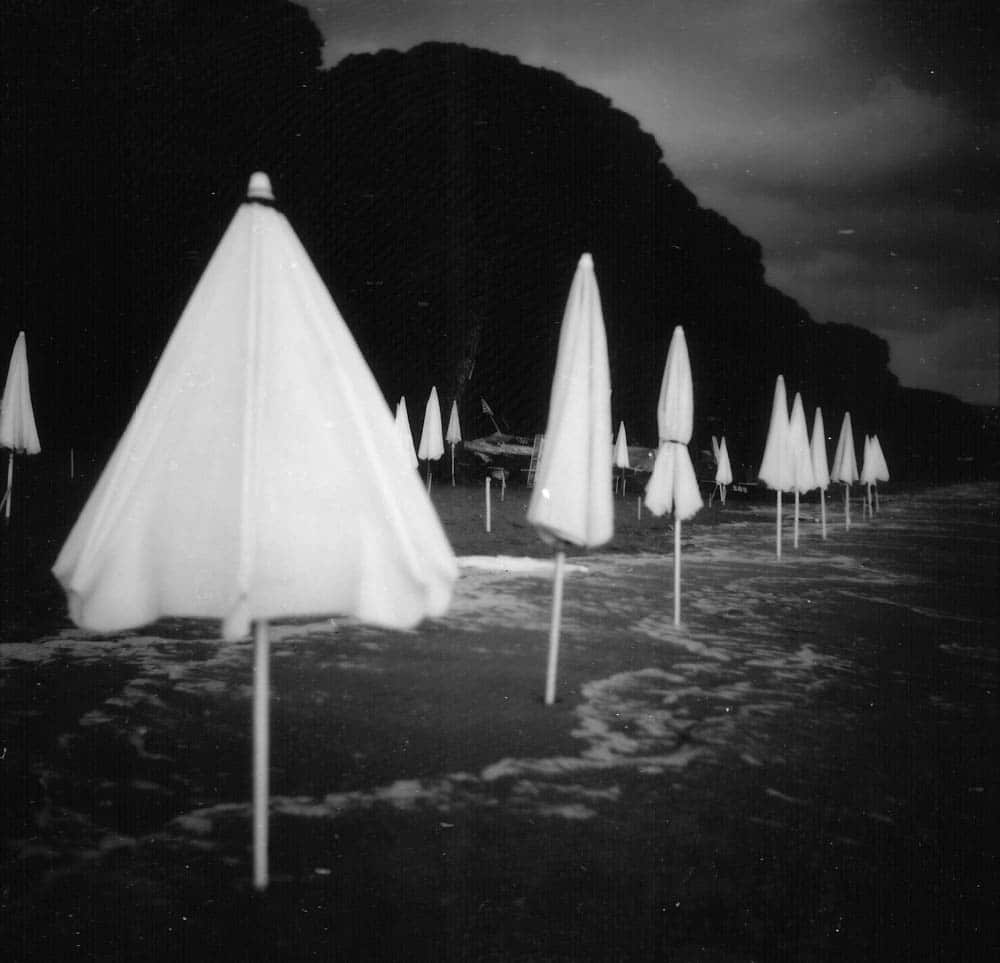 Sea Umbrellas (Rolleiflex 2.8, Kodak 100TMX)