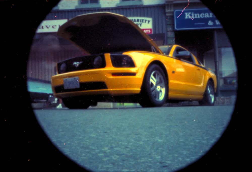 Yellow Mustang at the Kincardine Show and Shine.