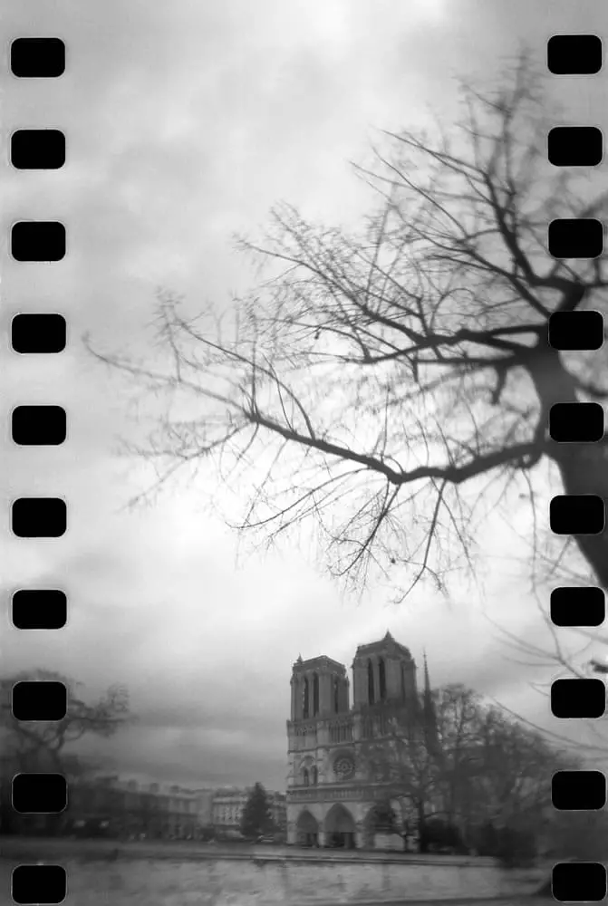 "Notre Dame, Paris," Lomo 360 Spinner camera, Ilford HP5+ film
