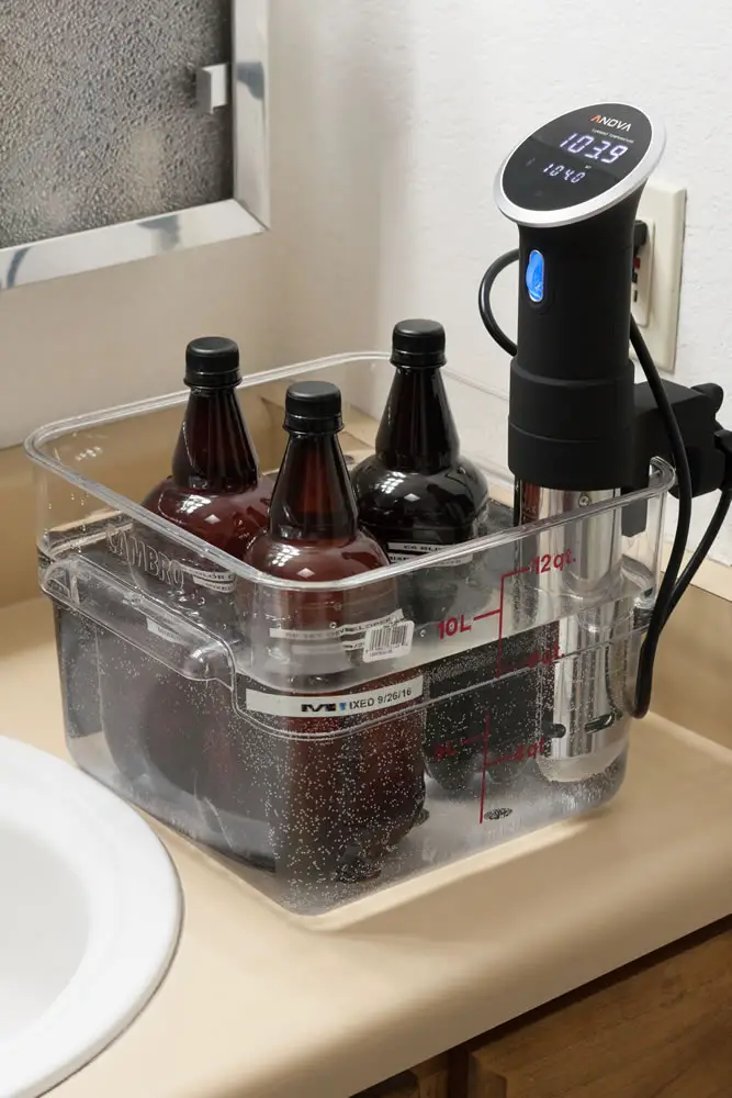 My water bath container setup with Sous Vide cooker and E6 chemistry