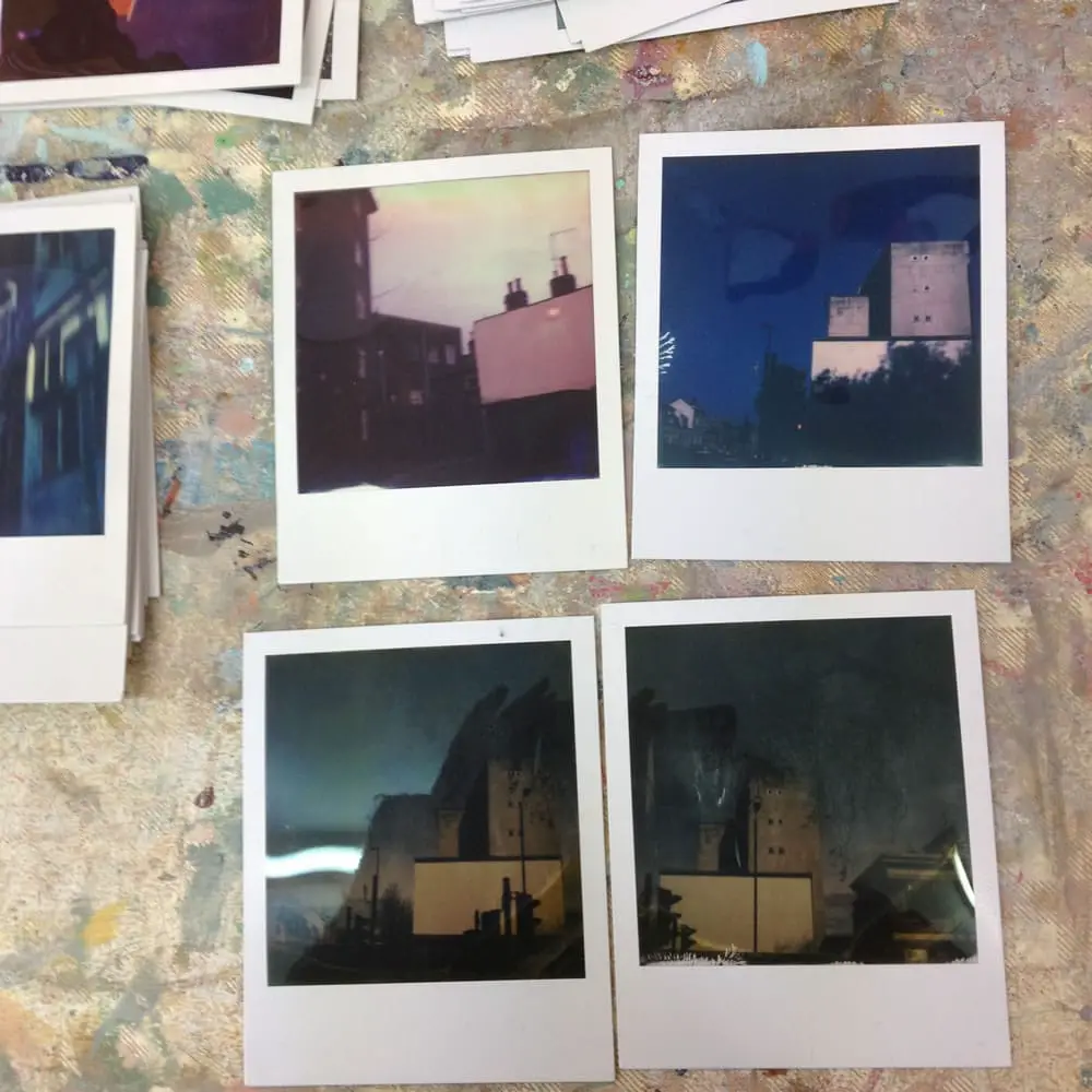 Work in progress - Four Polaroids (before). Polaroid SX70 Land Camera Alpha, Impossible instant color film