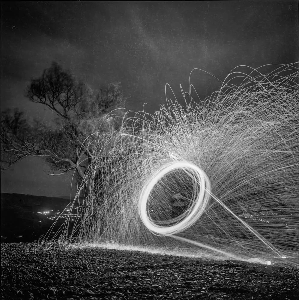 Steel wool spinning - Today's photography techniques in yesterday's camera - Hasselblad 500cm - Ilford FP4+