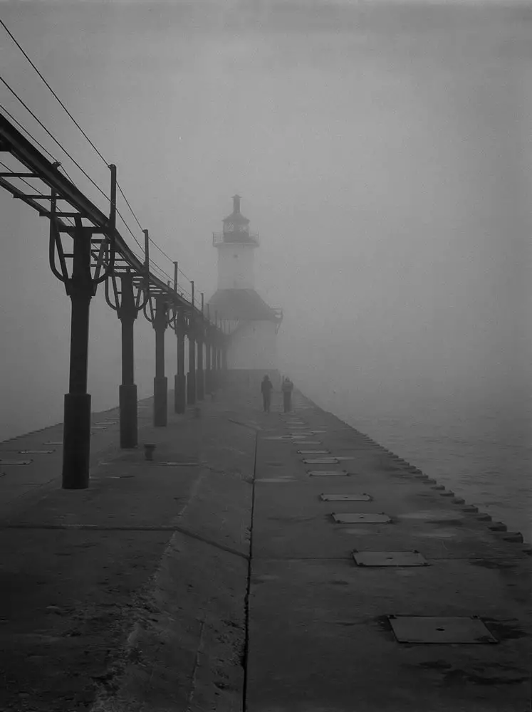 Lighthouse and fog, Mamiya 645, Kodak T-Max 400