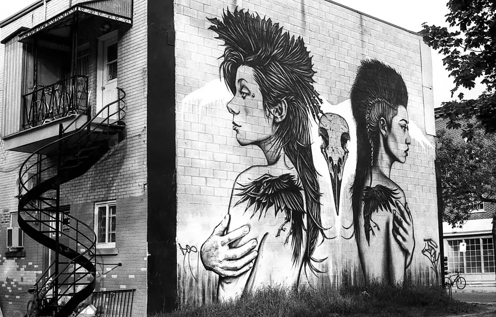 Graffiti Girls - Graffiti in Montreal's Saint-Henri neighborhood. Canon AE-1, ILFORD FP4+
