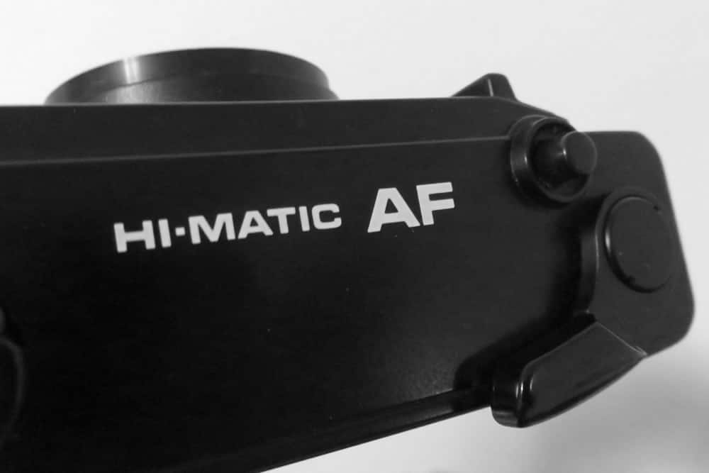 Minolta Hi-Matic - The top of the camera showing the Hi-Matic AF version, release shutter and film advance lever