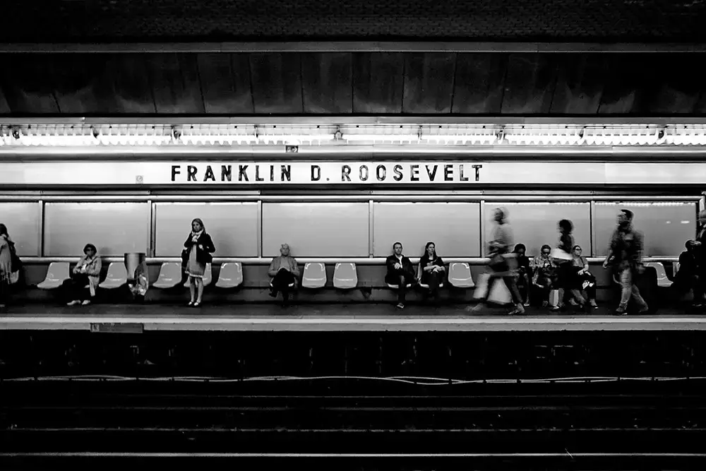 Paris Subway, NikonF2, ILFORD XP2 Super - It's instinctive to take an obligatory shot of people waiting in the subway. But I particularly love how this shot came out. 