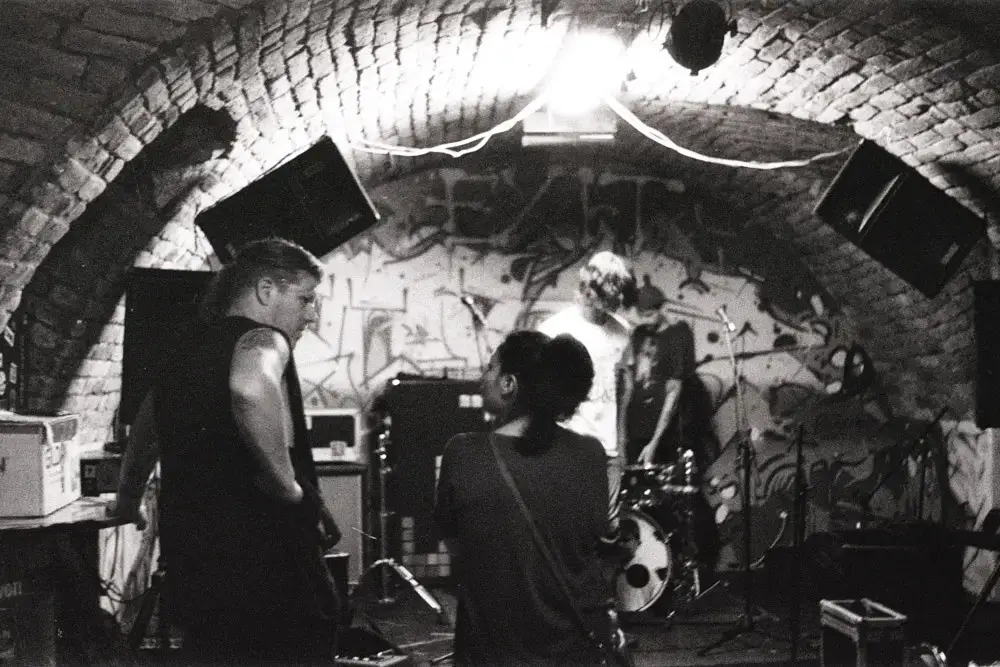 Hollywoodfun Downstairs, just before the Syndrome + Misled Llama soundcheck - Praktica MTL5B + Pentacon 50mm f/1.8 + Fomapan 400 @ 1600 (semi-stand-developed in Rodinal)