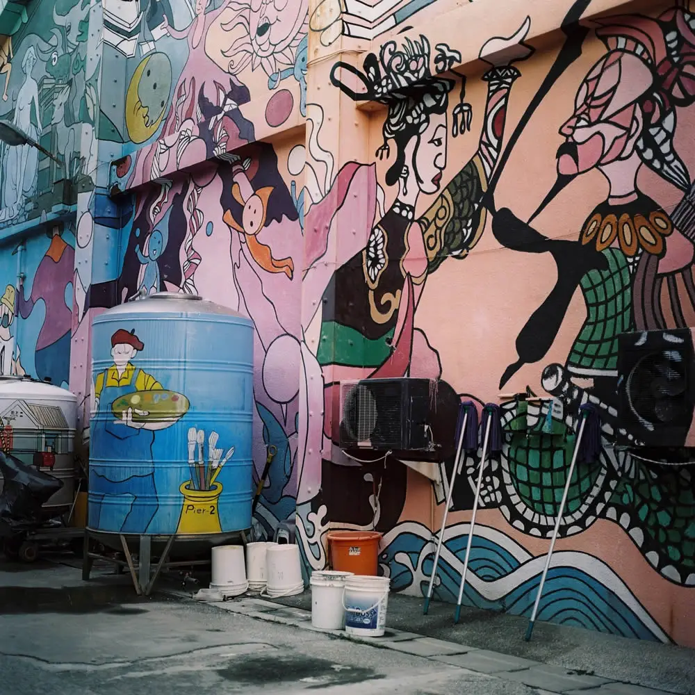 Back street mural - Shot on Kodak Portra 160VC at EI 100. Color negative film in 120 format shot as 6x6.