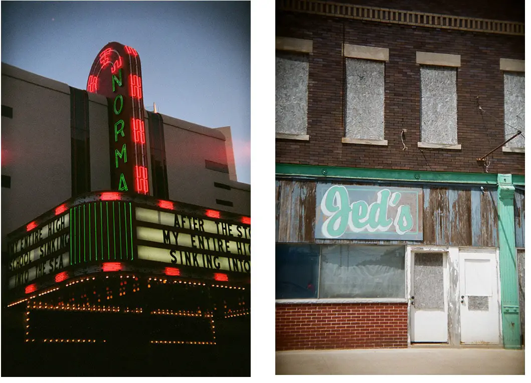 The Holga 135BC works just as well in portrait format when that is what I need - Cinestill 800T color negative film (left) - Lomography Color Negative 100 film (right) Route 66 in Illinois
