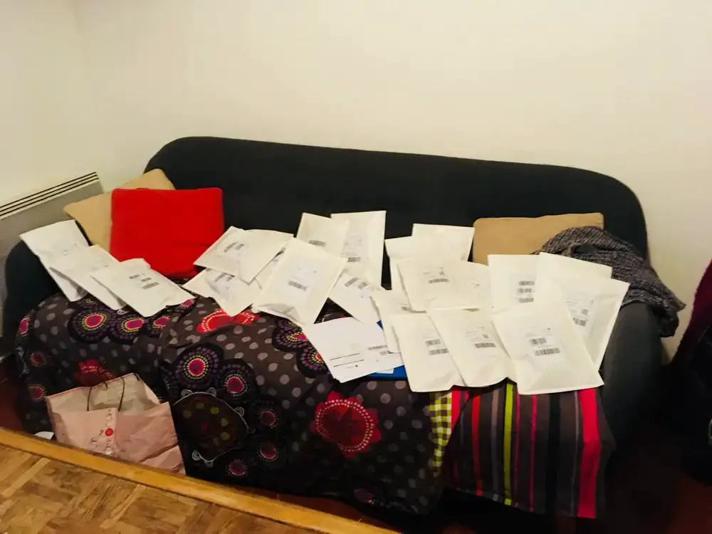Our very first orders being shipped from our Headquarters...sorry for the mess!