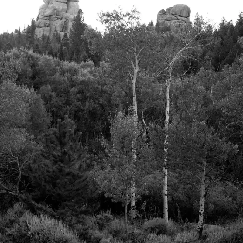 Tuesday, September 11, 2011 6:46 AM Mountain Time - Twin Towers of Stone, Laramie County, Wyoming 4x5 T-Max 100 Film, Linhof Tech V Camera, 150 mm lens, 1/2 Second Exposure at f/16