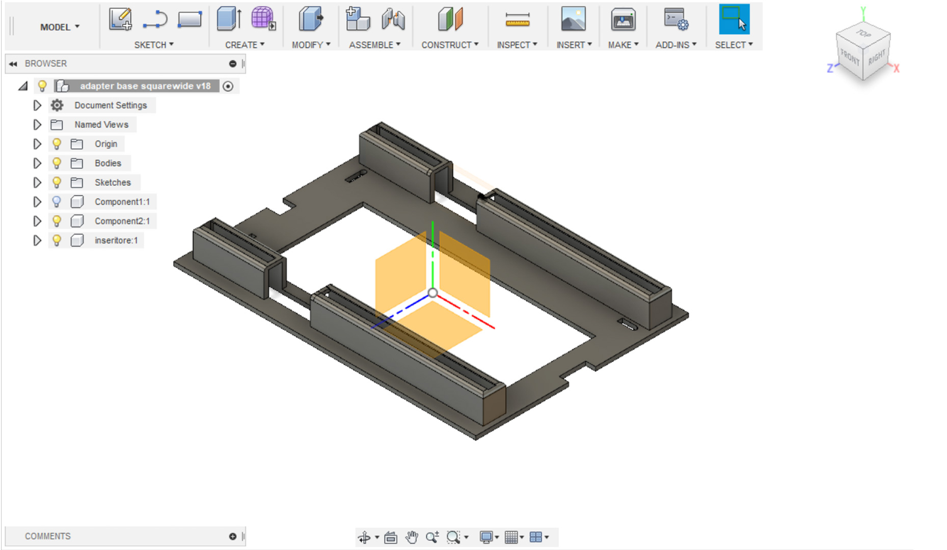 Design of the internal pressure plate that allows both formats to be utilized (Fusion 360)