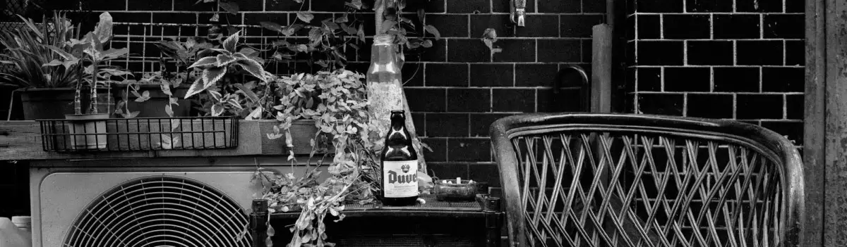Duvel - Shot on Lomography Berlin 400 at EI 800. Black and white motion picture film in 35mm format. Push processed 1-stop. Fuji GW690III + EBC Fujinon 90mm f/3.5.
