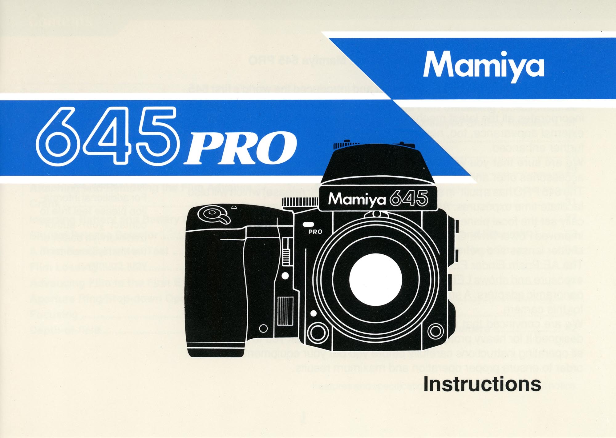 Cover of Mamiya 645 Pro user manual
