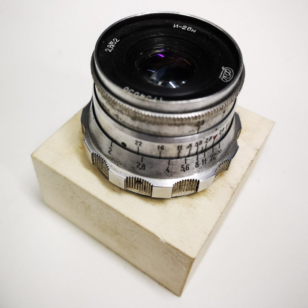 FED Industar 52mm f2.8 mounted to unpainted enlarger focusing unit