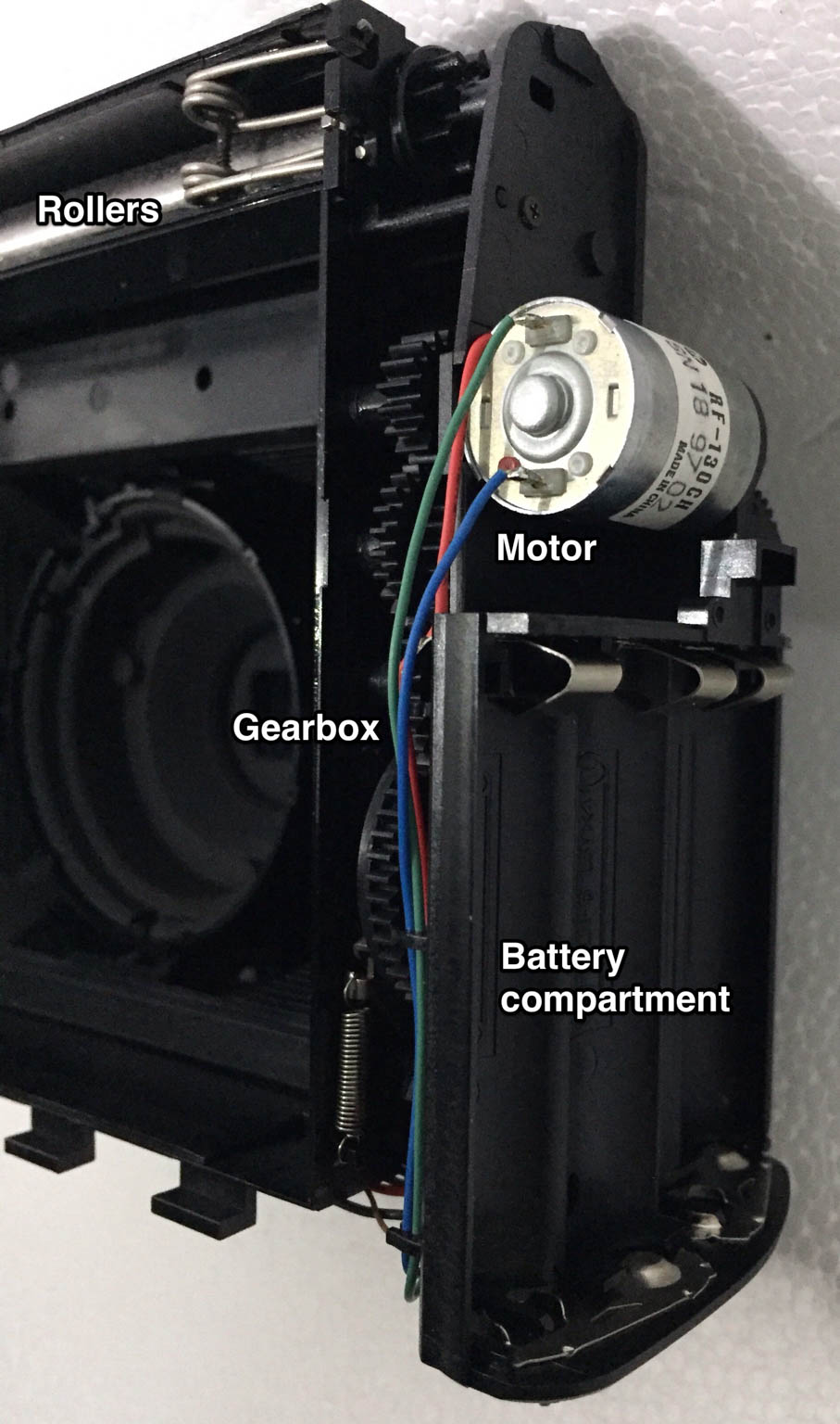 Instax Wide 100 motor gearbox battery compartment