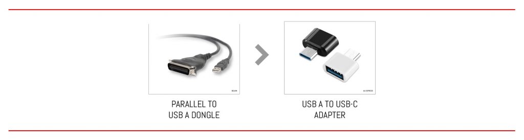 From Parallel to USB A in two steps.
