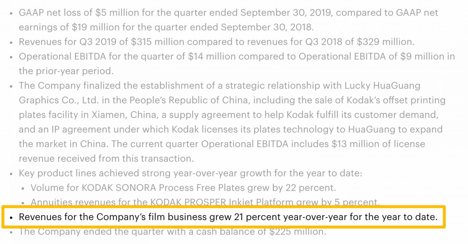 Kodak Reports First-Quarter 2019 Financial Results bullets