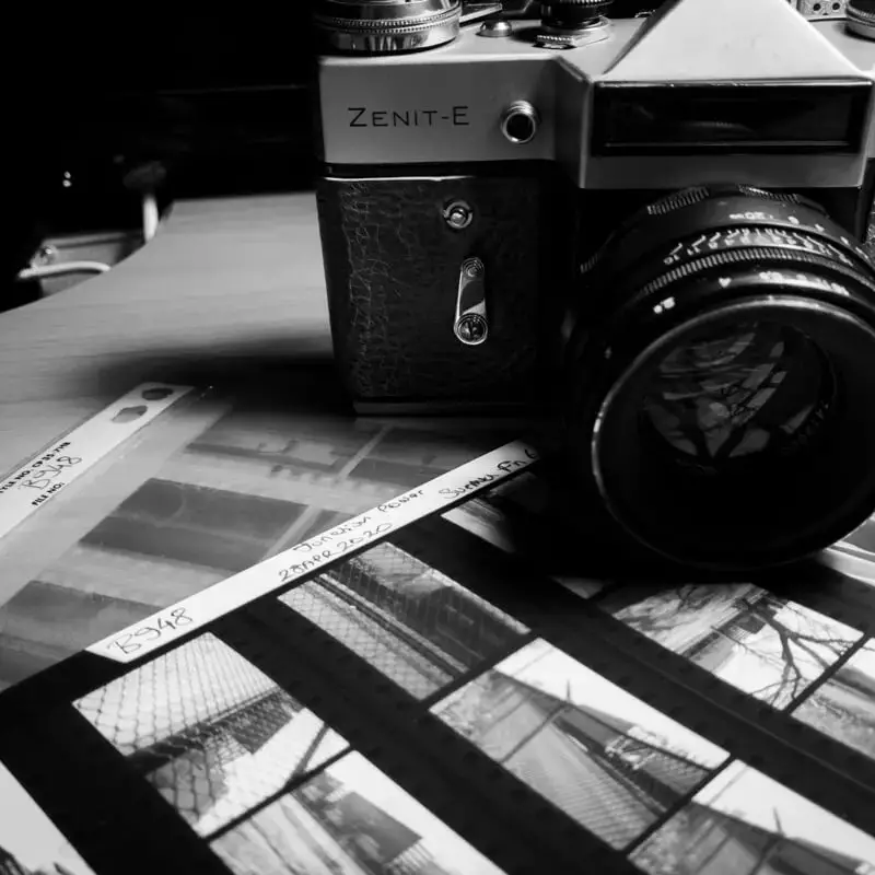 My Zenit E with contact sheet