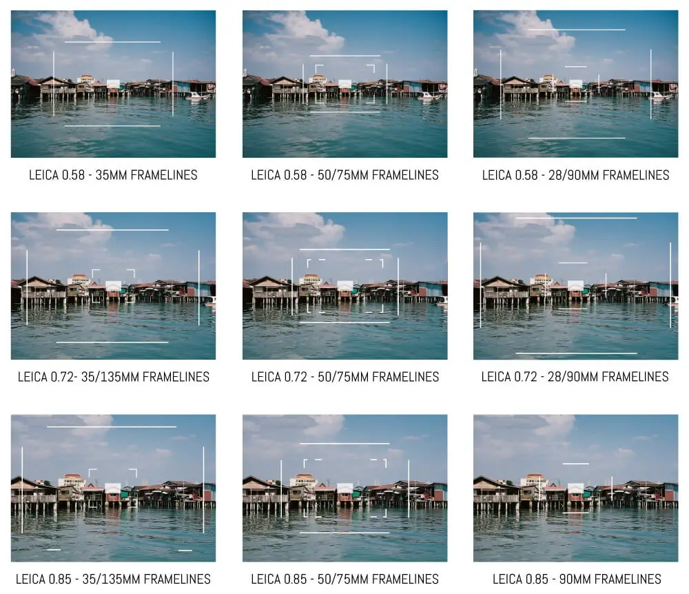 Leica M6 TTL .58, .72 and .85 framelines compared. Illustration credit: EMULSIVE