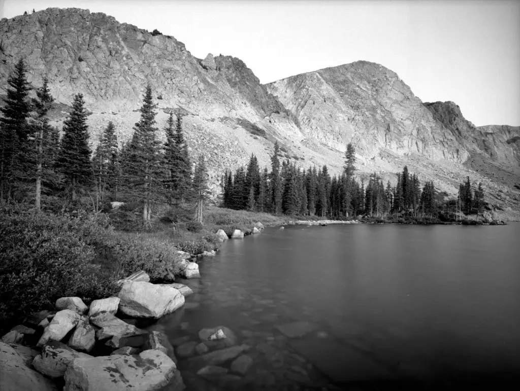 Thursday, September 11, 2008  6:46 AM Mountain Time, Lake Marie, Snowy Range, Wyoming  4x5 Kodak T-MAX 100, Linhof Tech V Camera, 65 mm lens - 30 Second Exposure at f/22, Craig Pindell