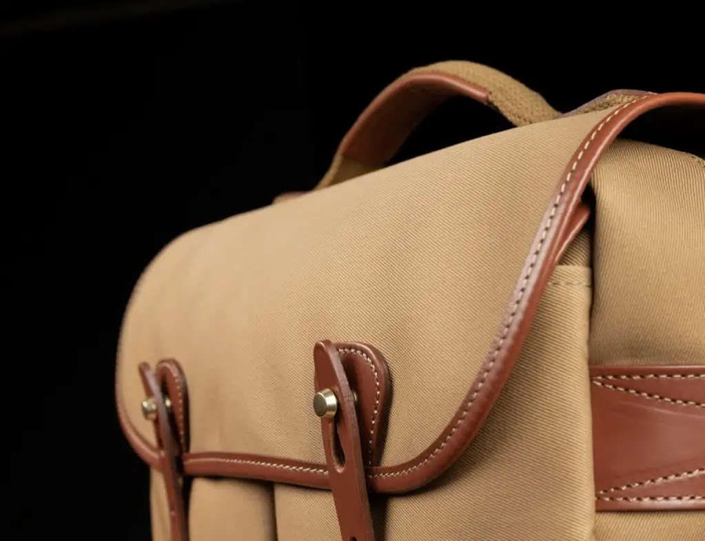 Detail - Billingham Mini Eventer in khaki with tan leather - Main flap