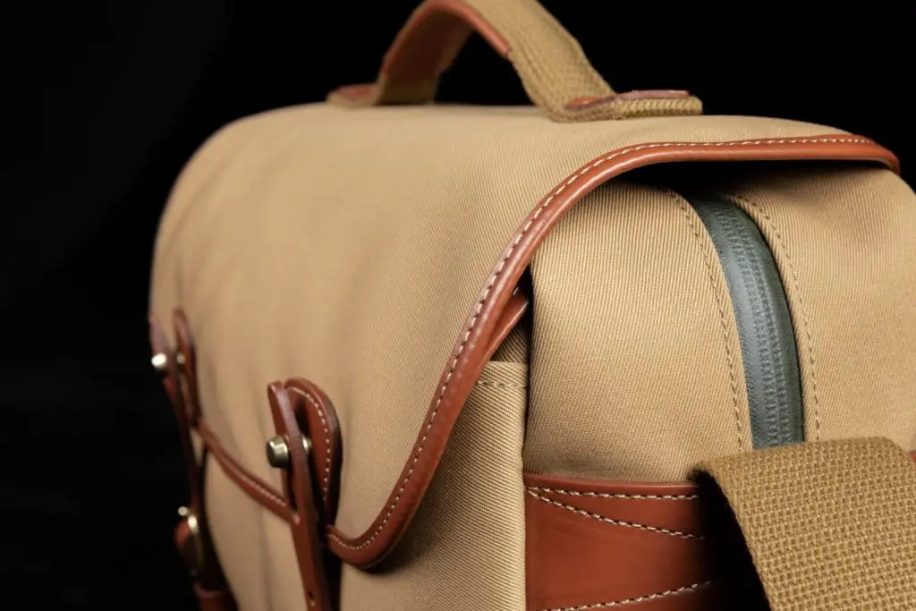Detail - Billingham Mini Eventer in khaki with tan leather - Side
