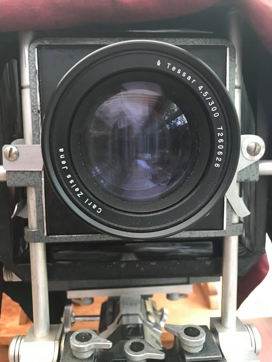 My go-to lens is a Carl Zeiss Jena Tessar 4.5:300 shown here mounted on my Devere