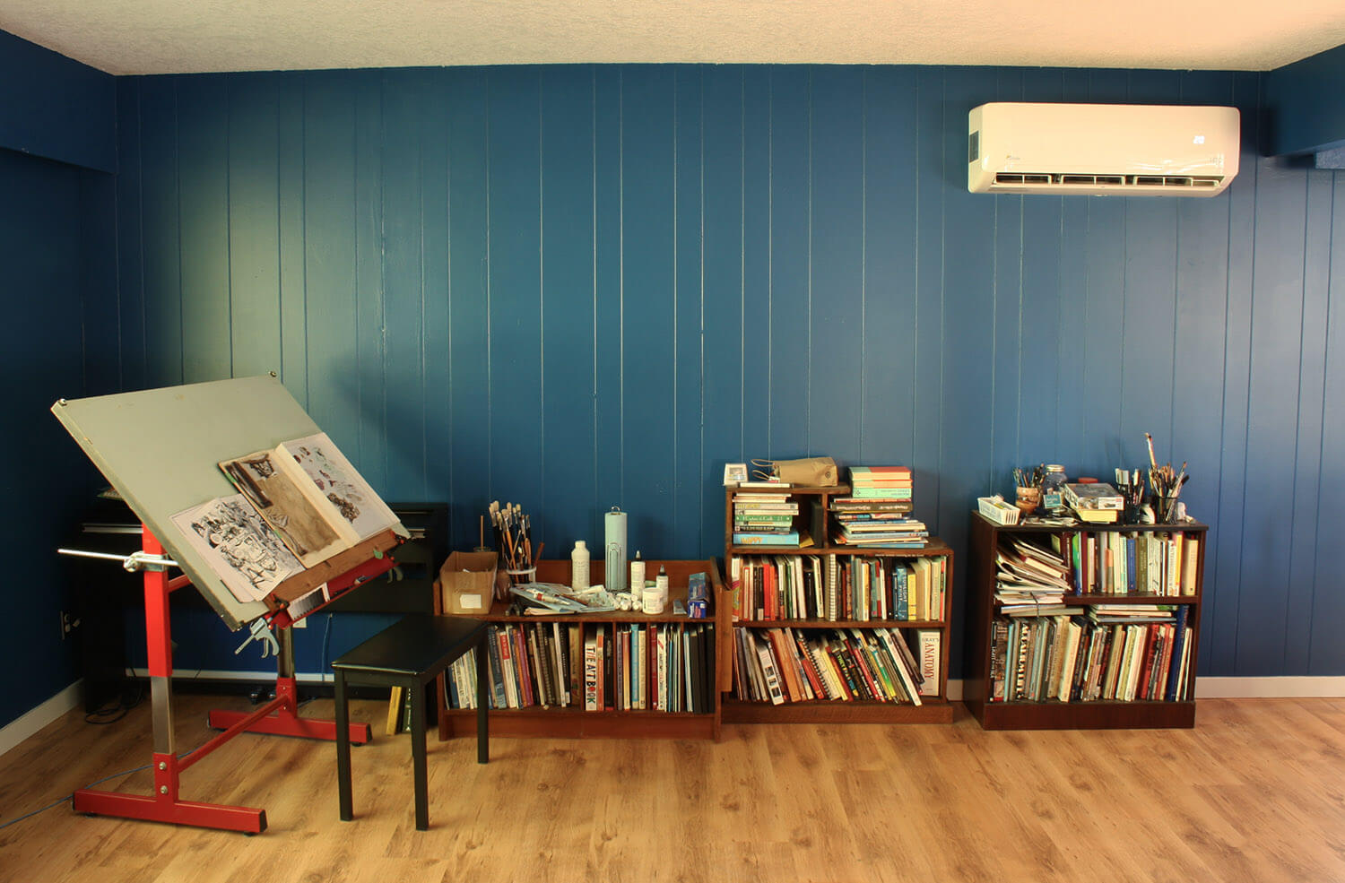Living room wall painted blue