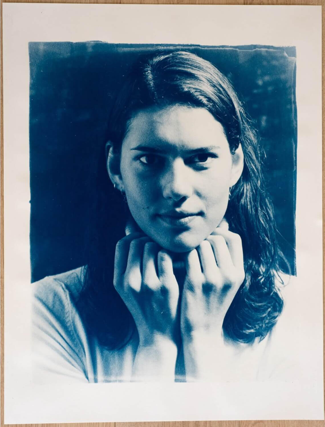 Portrait in blue. 65cm cyanotype enlargement from 6x7 negative printed onto watercolour paper.