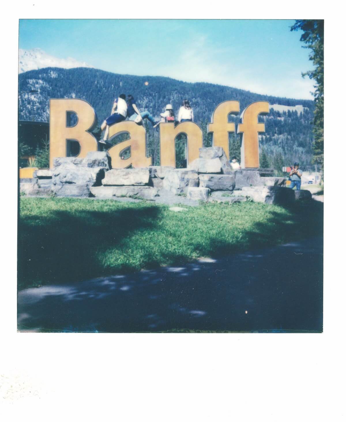 The back of the Banff sign, reversed by the camera