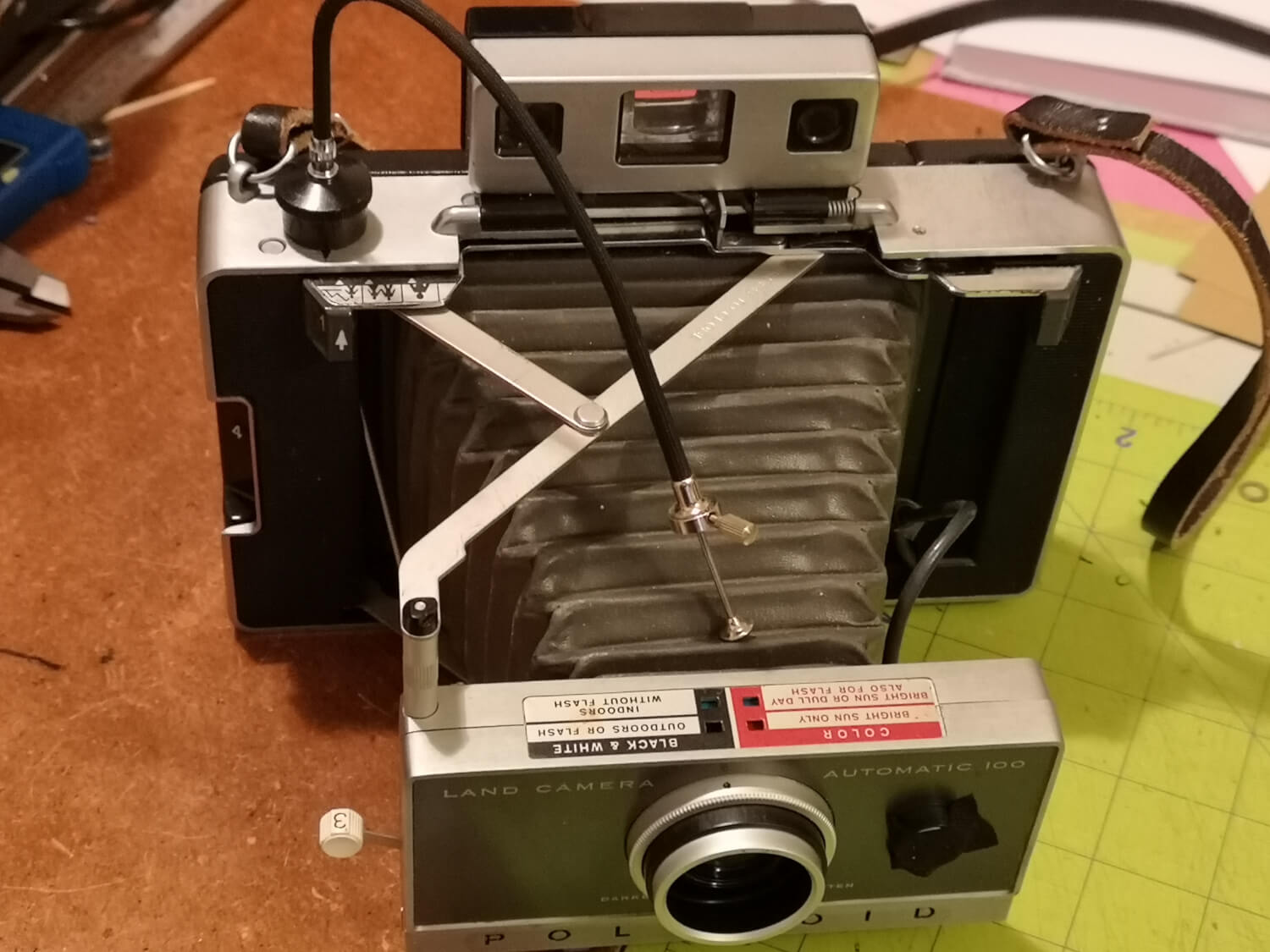 A Polaroid camera ready to shoot paper negatives