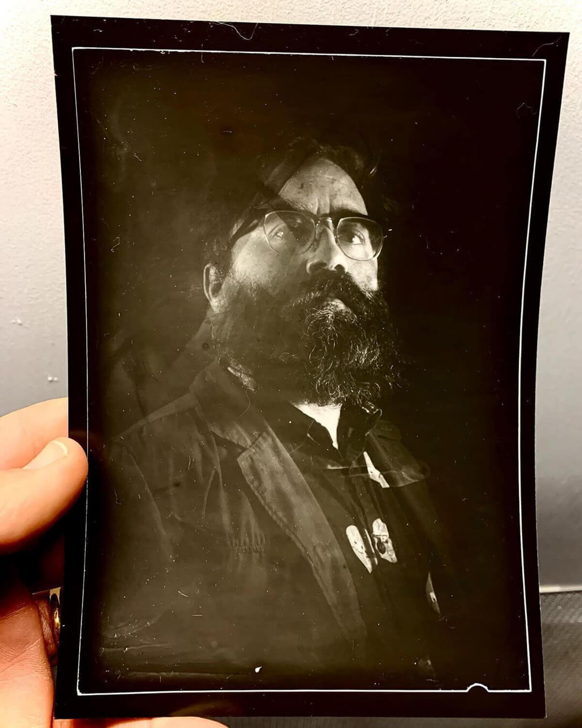 A contact print from my first glass plate, a selfie. At this point I was still getting significant light leaks in the 3d printed holders