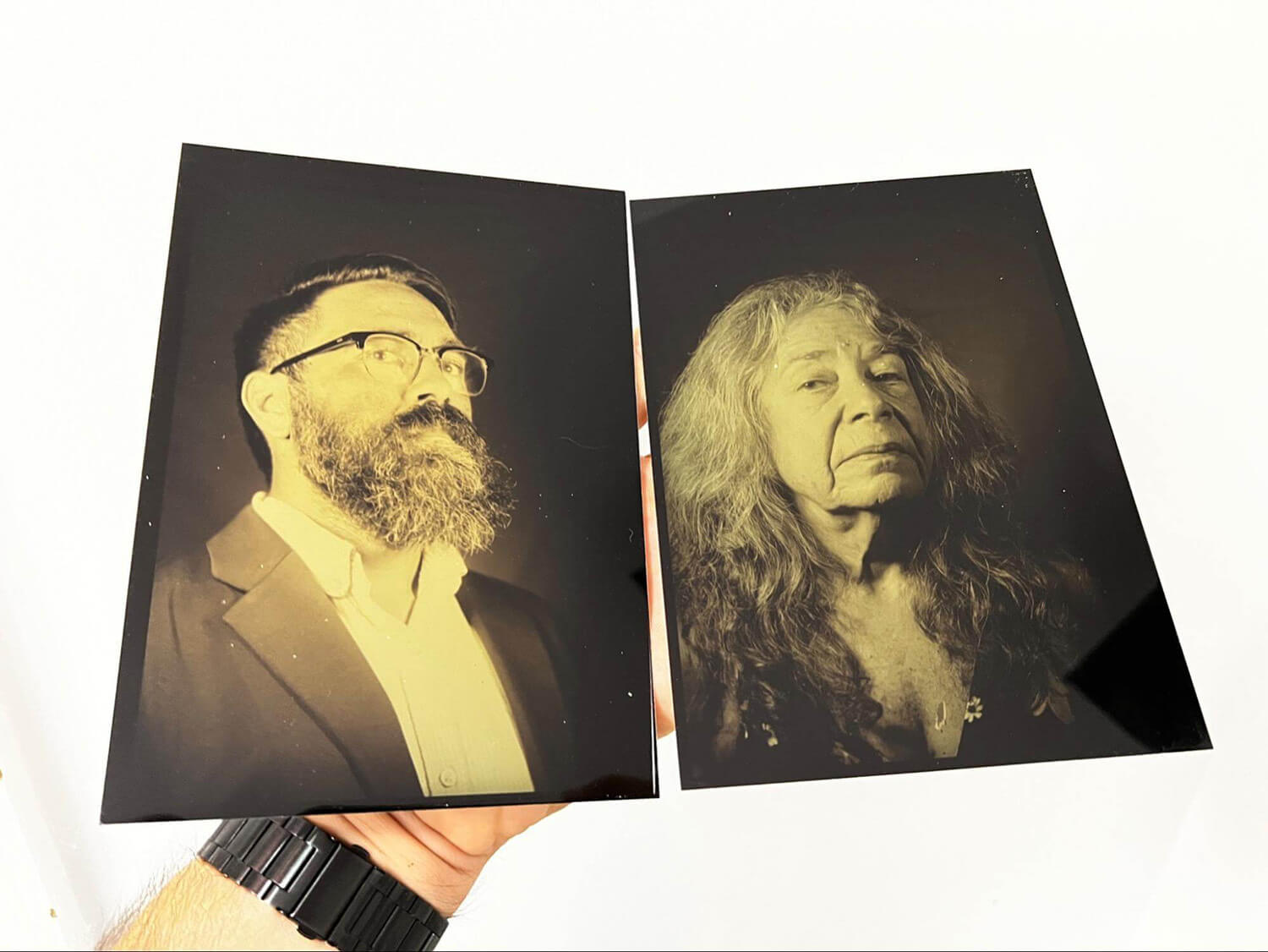 My first and second tintypes: A selfie and a portrait of my mother