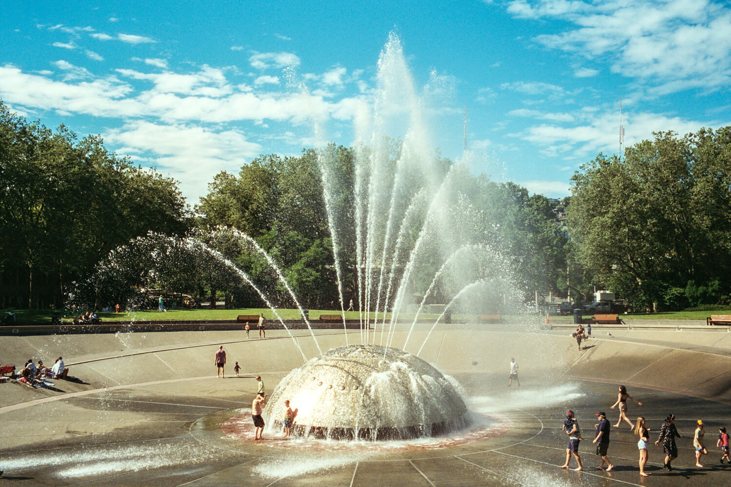 CineStill 400D - Hexar RF - Hexar RF - Seattle Center Fountain - The saturation on the sky was quite surprising on this shot