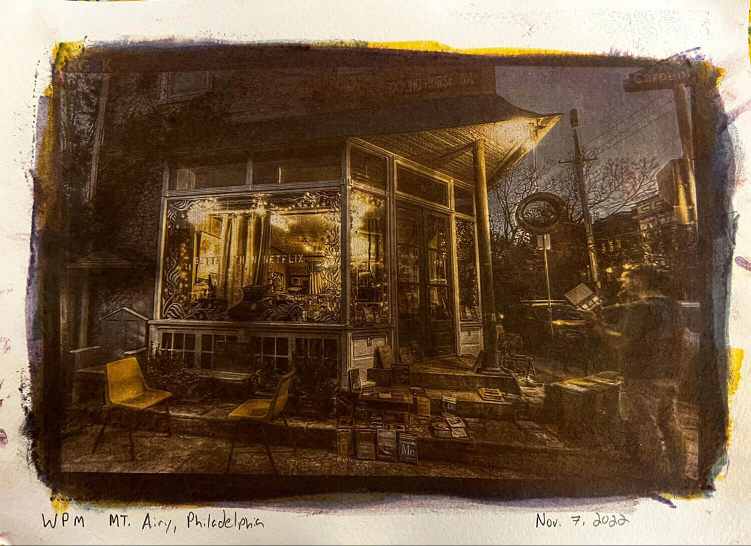 My best print, to date. The WPM Typewriter Store, Mt Airy, Philadelphia. CMYK Solarfast print, made from digital negatives generated from a series of cell phone photos. 