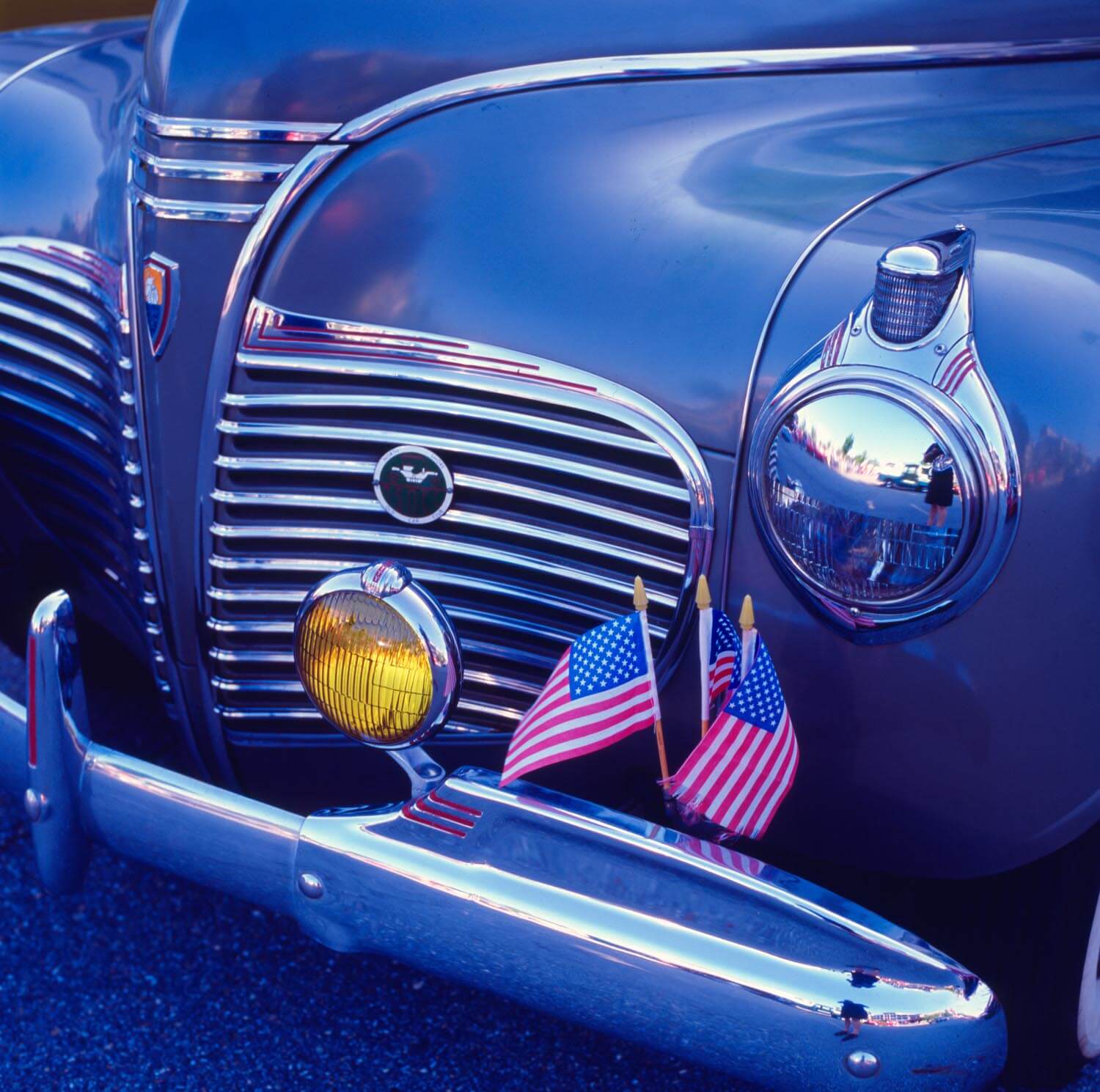 Car show detail - The front of this antique sedan sits nicely in the square frame. Hasselblad 500 CM and Ektachrome film